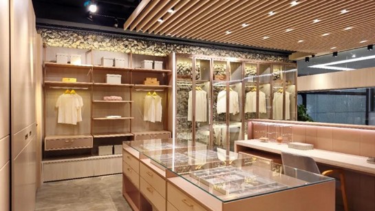 A harmonia de cores e materiais em um Closet aberto, com design elegante.